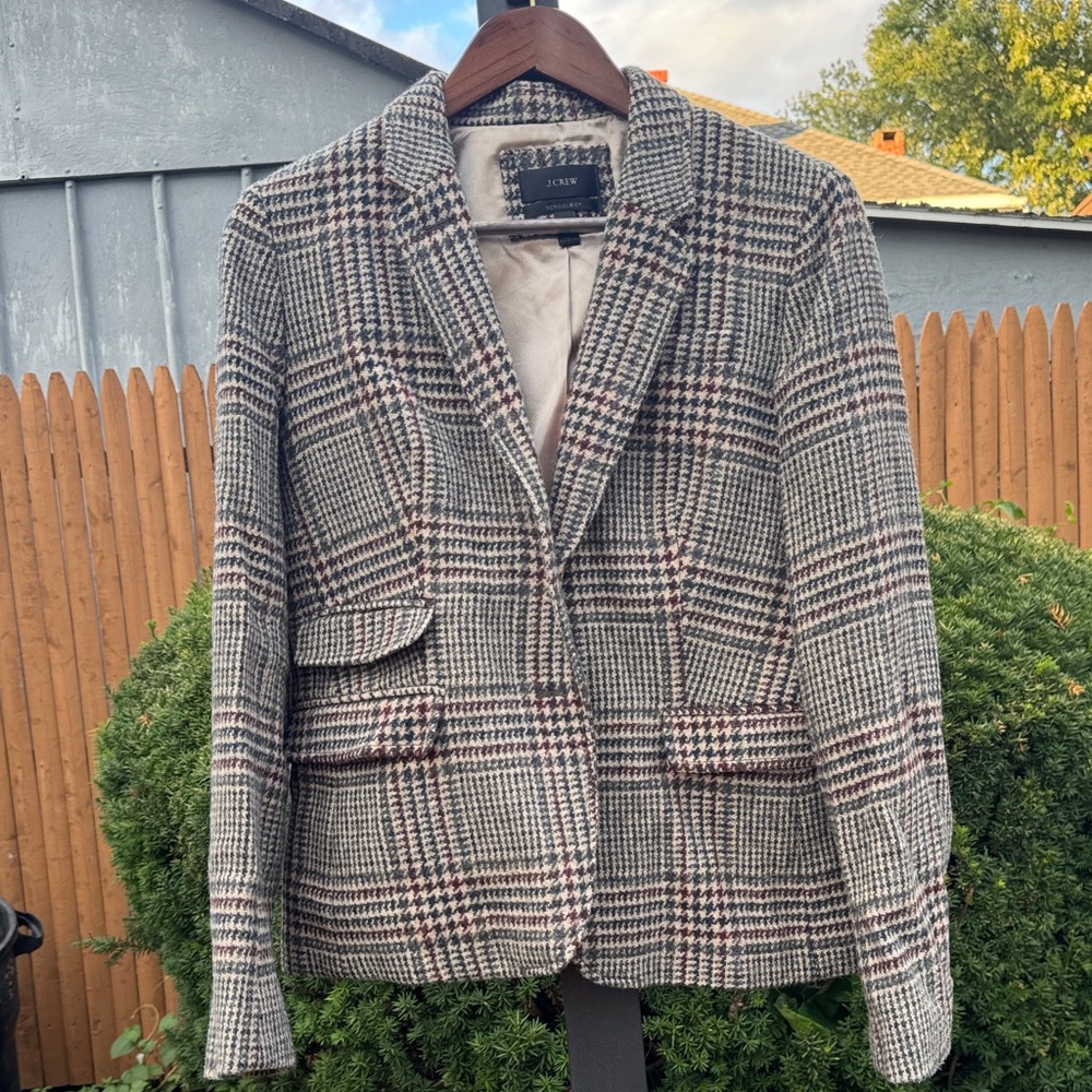J. Crew Women's Black, White, and Red Checkered Blazer